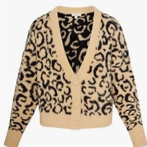For Love & Lemons Frankie Leopard Print Cardigan Sweater Size M